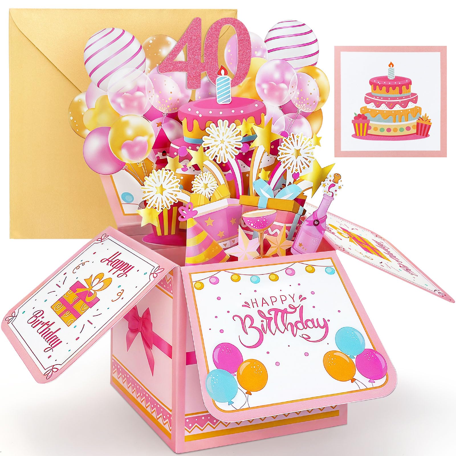 YianHien 40th Birthday Card for Women, Sister Daughter Special Cousin 40th Birthday Card, 3D Pop Up Birthday Greeting Cards Female Friend, Pink Ladies 40th Birthday Decorations Gifts for Her