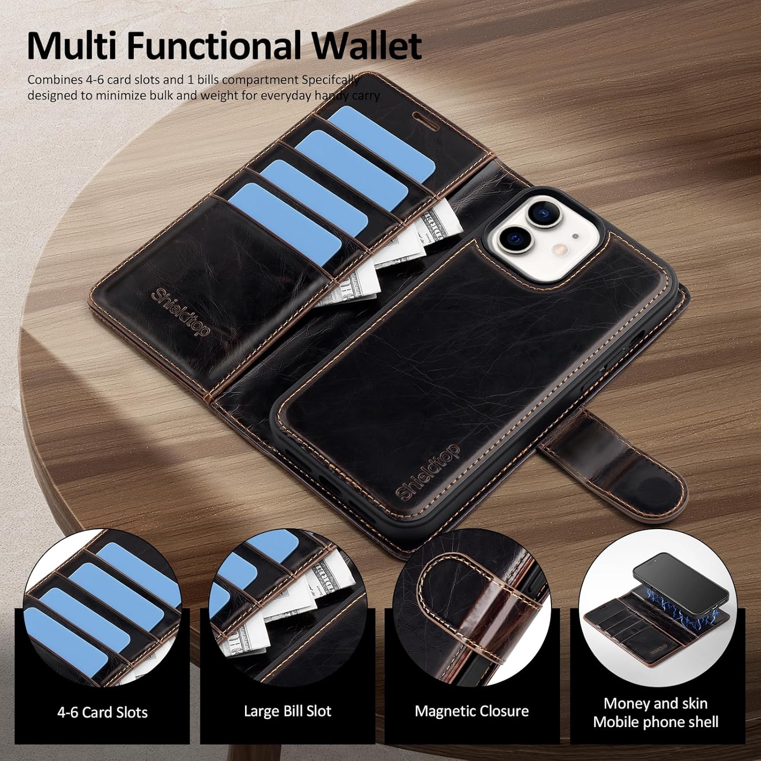 Shieldtop Compatible Magsafe Magnetic 2 in 1 Detachable iPhone 11 Wallet Case with Card Holder Credit Card Slots Men Women,PU Leather RFID Blocking Flip Kickstand for Apple 11 6.1",(Coffee)
