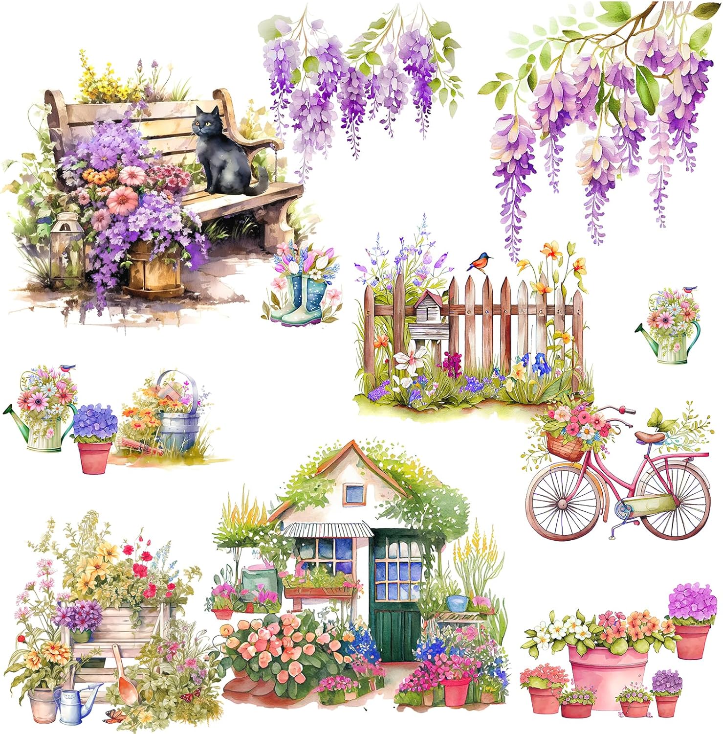 Garden Flower Wall Decals Peel and Stick Purple Flower Vine Wall Stickers Violet