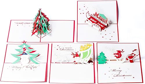 Tarjetas desplegables de Navidad. Este juego de tarjetas de felicitación en 3D es una manera perfecta de decir gracias (paquete de 5 tarjetas