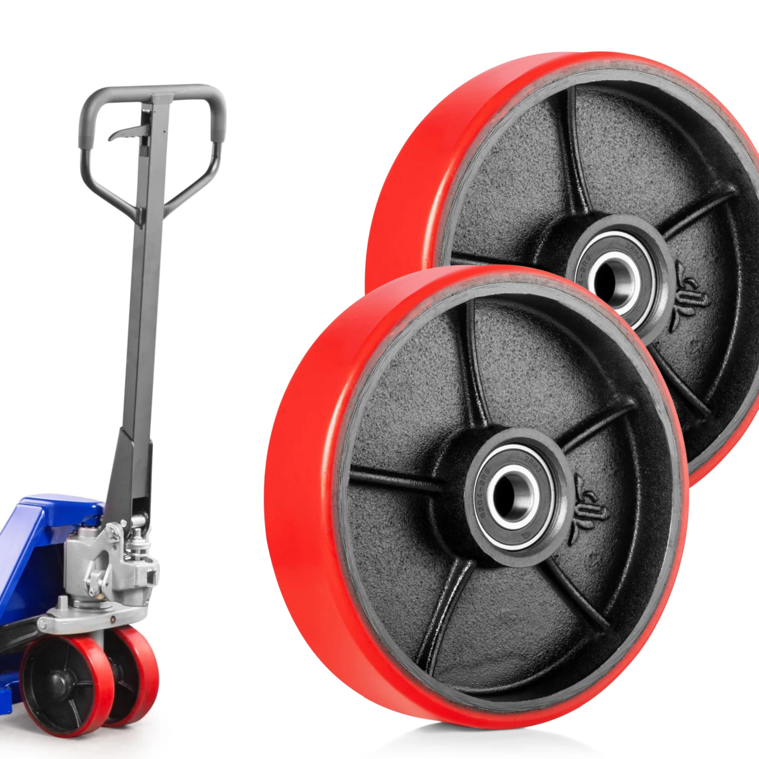 Pallit 2er SET Hubwagen Rolle Polyurethan PU 180x50 mm – Lenkrollen mit Kugellager, Achse 20 mm, Ersatzrollen Laufrollen für Hubwagen, Ameise, Gabelhubwagen | Ø 180 mm, Breite 50 mm