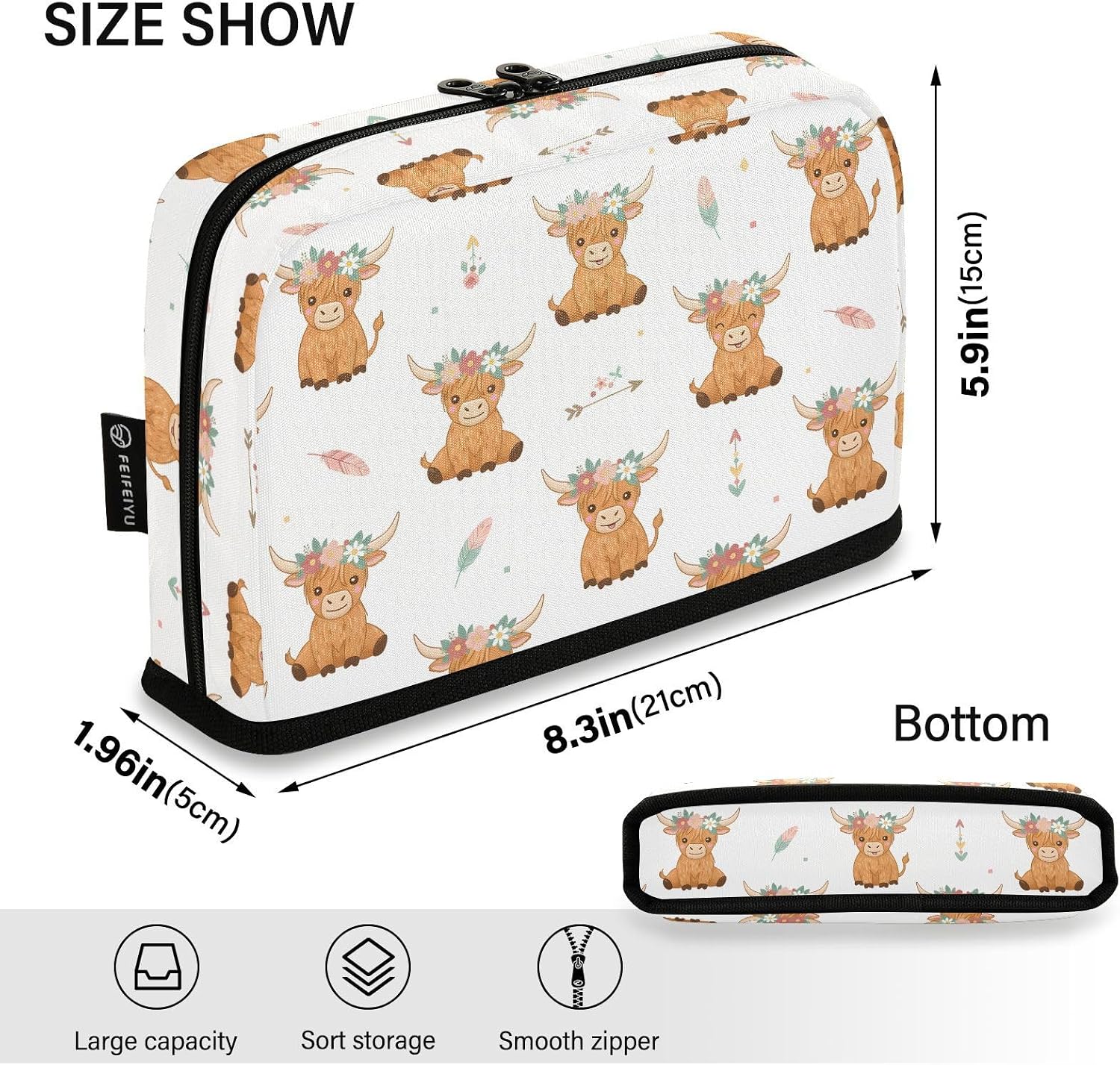 8.3" Large Standing Pen Pouch Slim Aesthetic Pencil Case Desk Organizer & Phone Holder Highland Cow image 2
