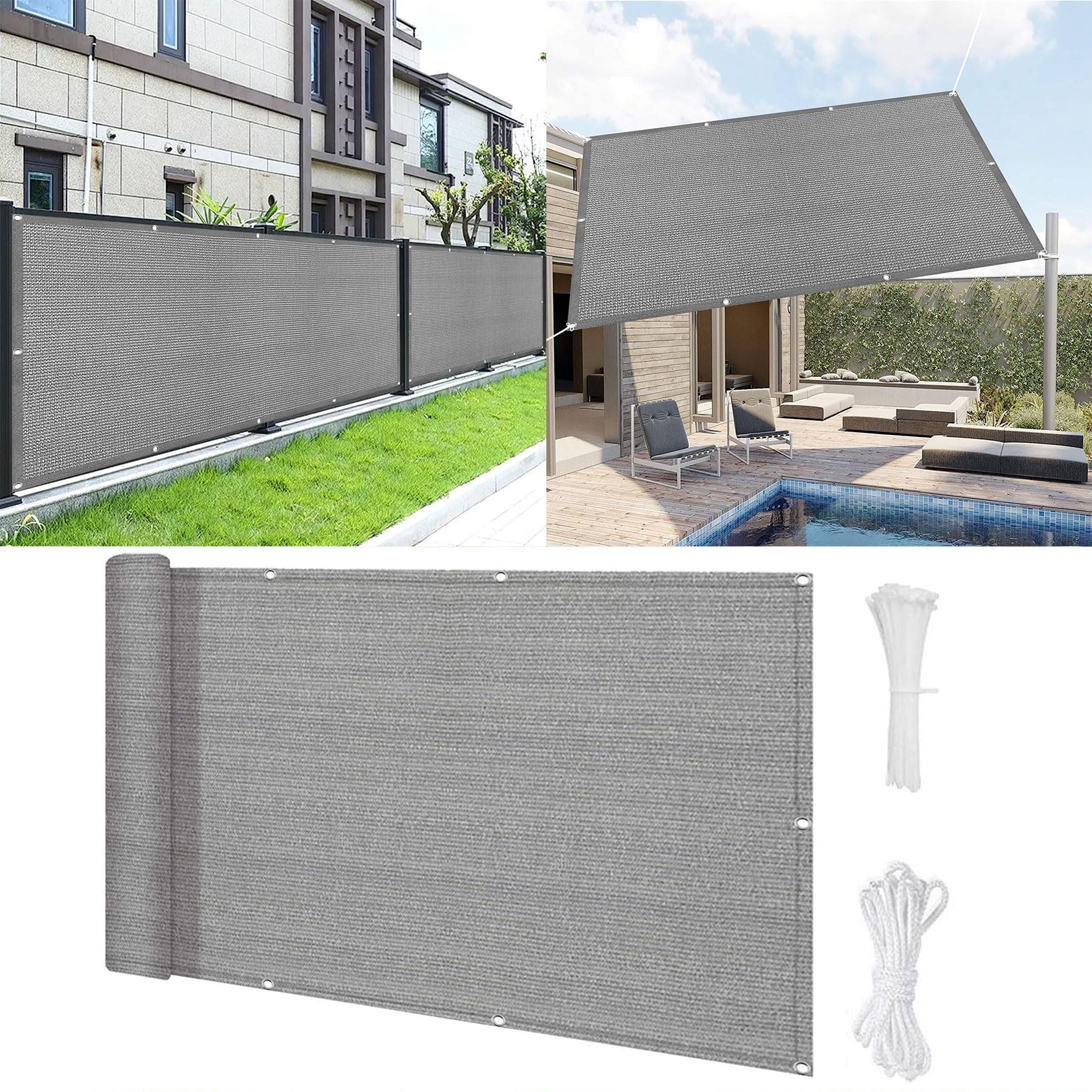 Balcony Privacy Screen 45 x 675 cm Wind and UV Protection Garden Privacy Protective Screens No Drilling, with Rope and Eyelets for Garden, Fence, Terrace, Porch, Light Grey — image 1