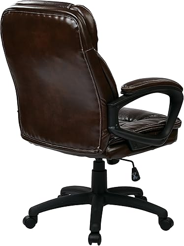 Miniatura 7 de Office Star Deluxe sobremedida silla de piel sintética con brazos acolchada, Cuero, Chocolate