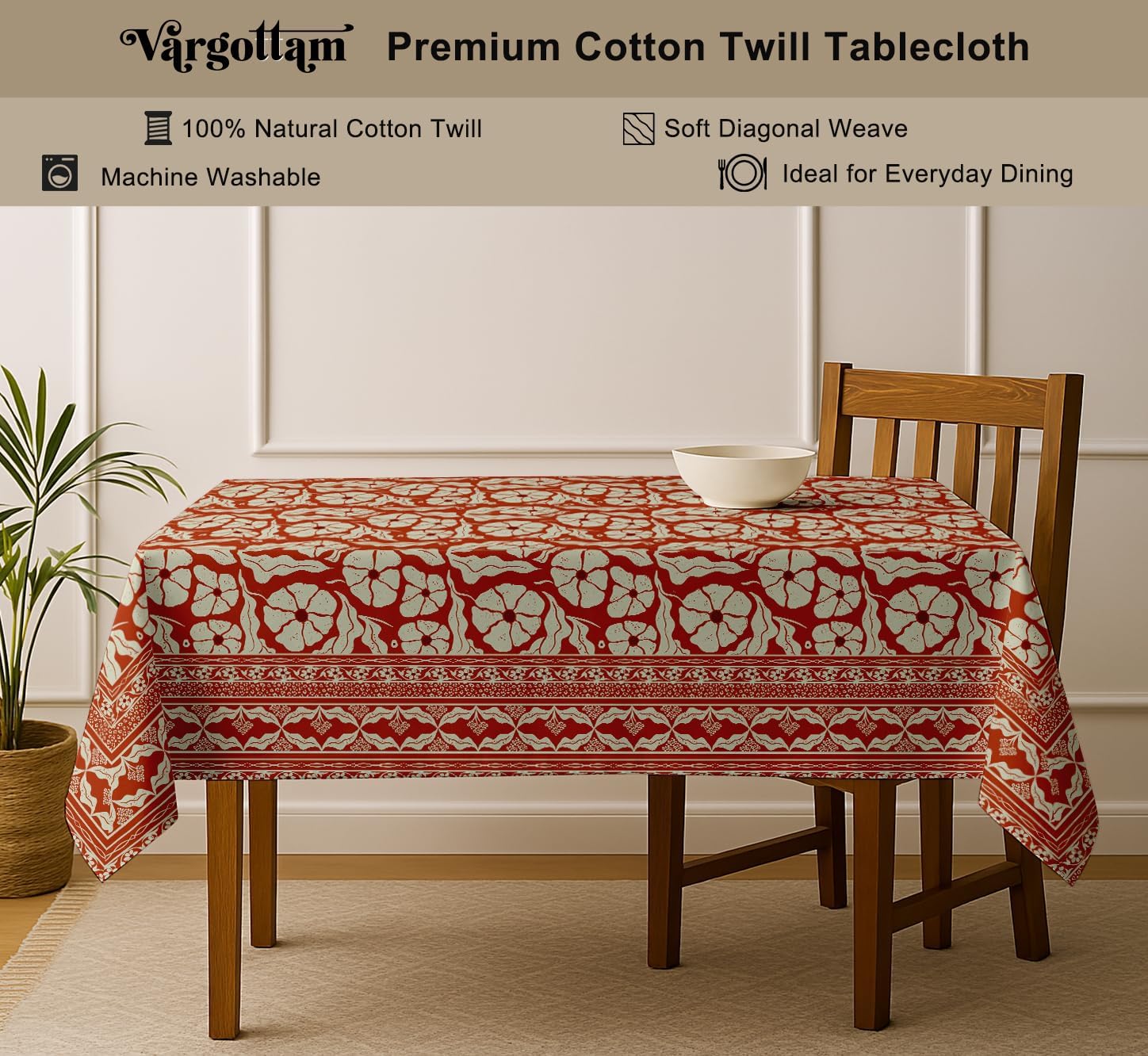Watercolor Design Tablecloth- Orange 60x60 Inch Cotton Twill Dining Table Cover, Perfect for 4 Seater Tables, Durable, Protective & Washable, Ideal for Everyday Use, Occasions & Gathering