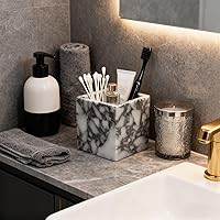 Vista 8 de Marble Pen Holder, White Stone Rectangular Desktop Organizer, Office Study Makeup Brush Storage, Home Desk Decor, Minimalist Design, Durable Marble