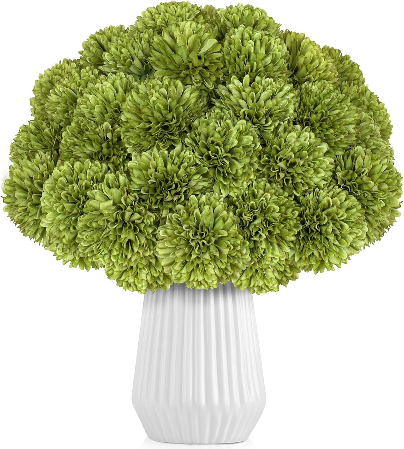 36 Pcs Artificial Chrysanthemums Flowers Green Ball Flower Silk Fake Mums Flowers for Home Decor Outdoor Wedding Floral Arrangement St Patricks Day Table Centerpiece