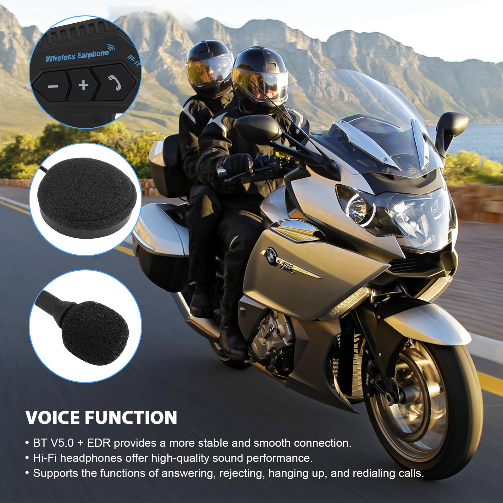 KSTE Kit Main Libre Moto, 1 Paire Casque Bluetooth de Moto BT Casque Haut-parleurs Soutien Appels Mains Libres