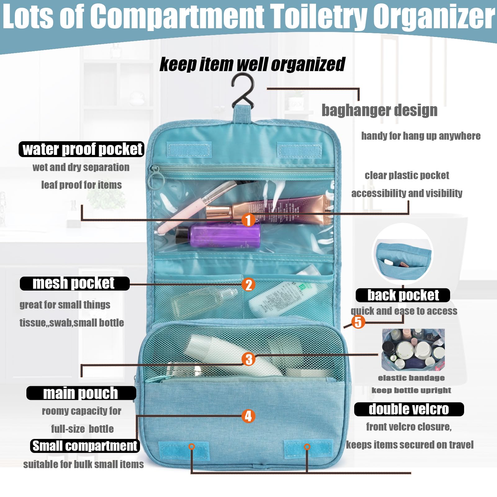 L&FY Neceser, bolsa de viaje para artículos de aseo personal, organizador de maquillaje de viaje, portátil, multifunción, gran capacidad, para accesorios de tamaño de viaje, talla única, a la moda