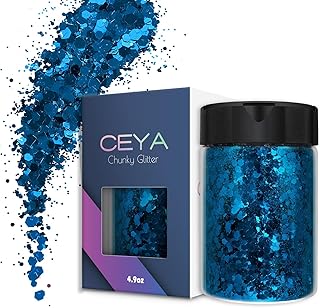Sponsored Ad - Ceya Chunky Glitter, 4.9oz/ 140g Ibiza Blue Craft Glitter Powder Mixed Fine Flakes Iridescent Nail Sequins ...
