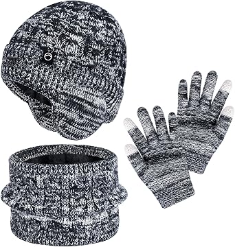 Kids Winter Hat Gloves Scarf Set,Girls Boys Toddler Beanie Fleece Lined Set