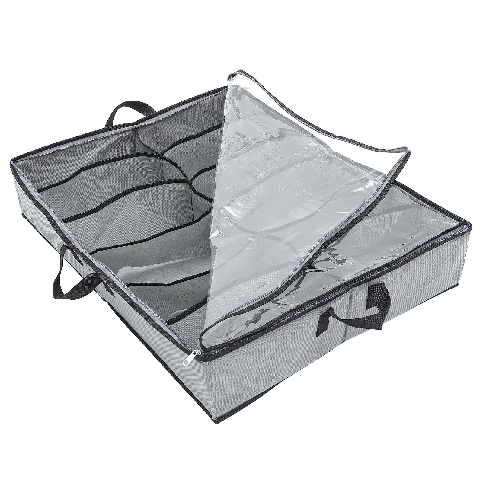 SHINEOFI Contenitore Scarpe Pieghevole con 12 Scomparti per Letto e Armadio | Capacità Ampia, Maniglia Lunga, Tessuto Non Tessuto e Pe, Grigio, con Coperchio Trasparente