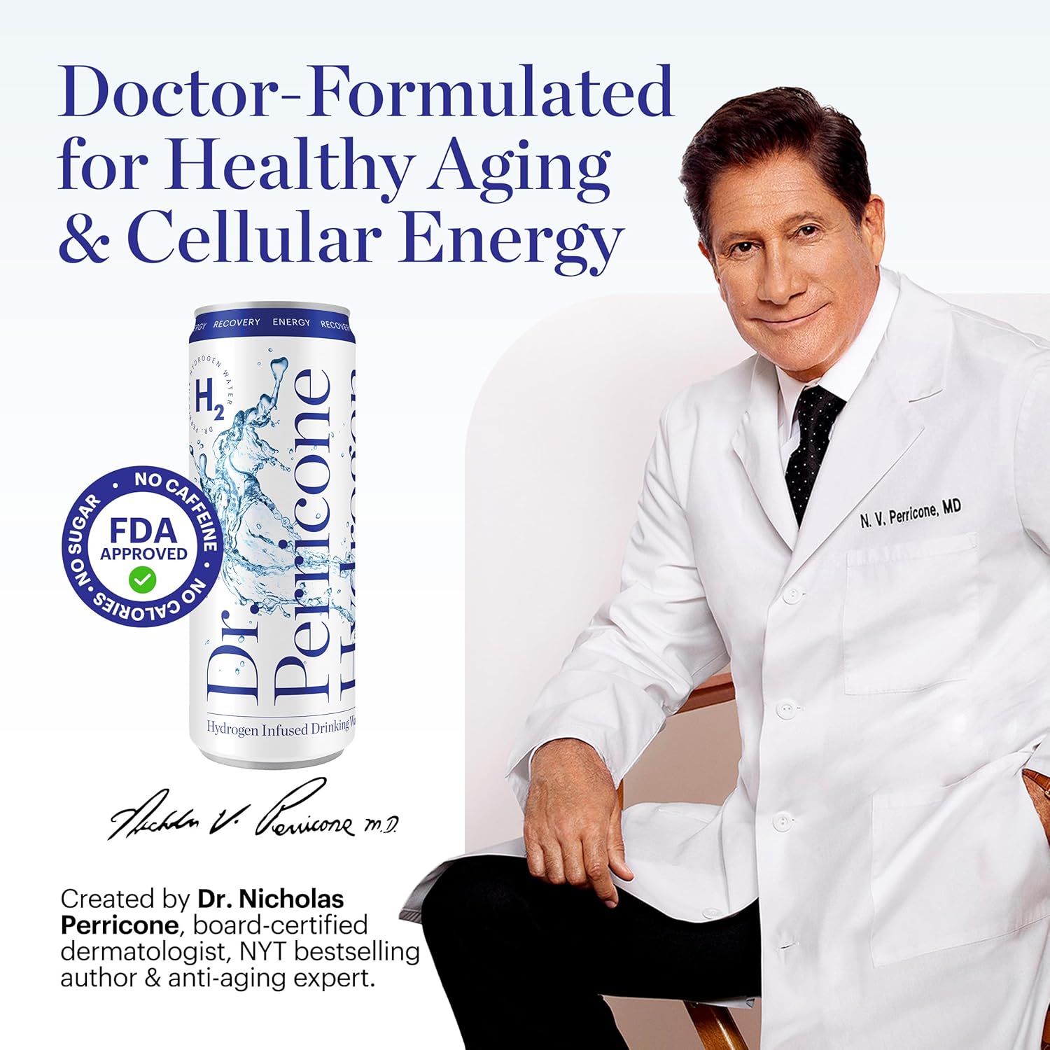 Dr. Perricone Hydrogen Water 24-Pack (12oz) – Molecular Hydrogen Water 1.0–1.5ppm | Natural Antioxidant Hydration, Portable Life Hydrogen Water Bottle Alternative, Energy, Recovery & Skin Health | Hydrogenated ionizer