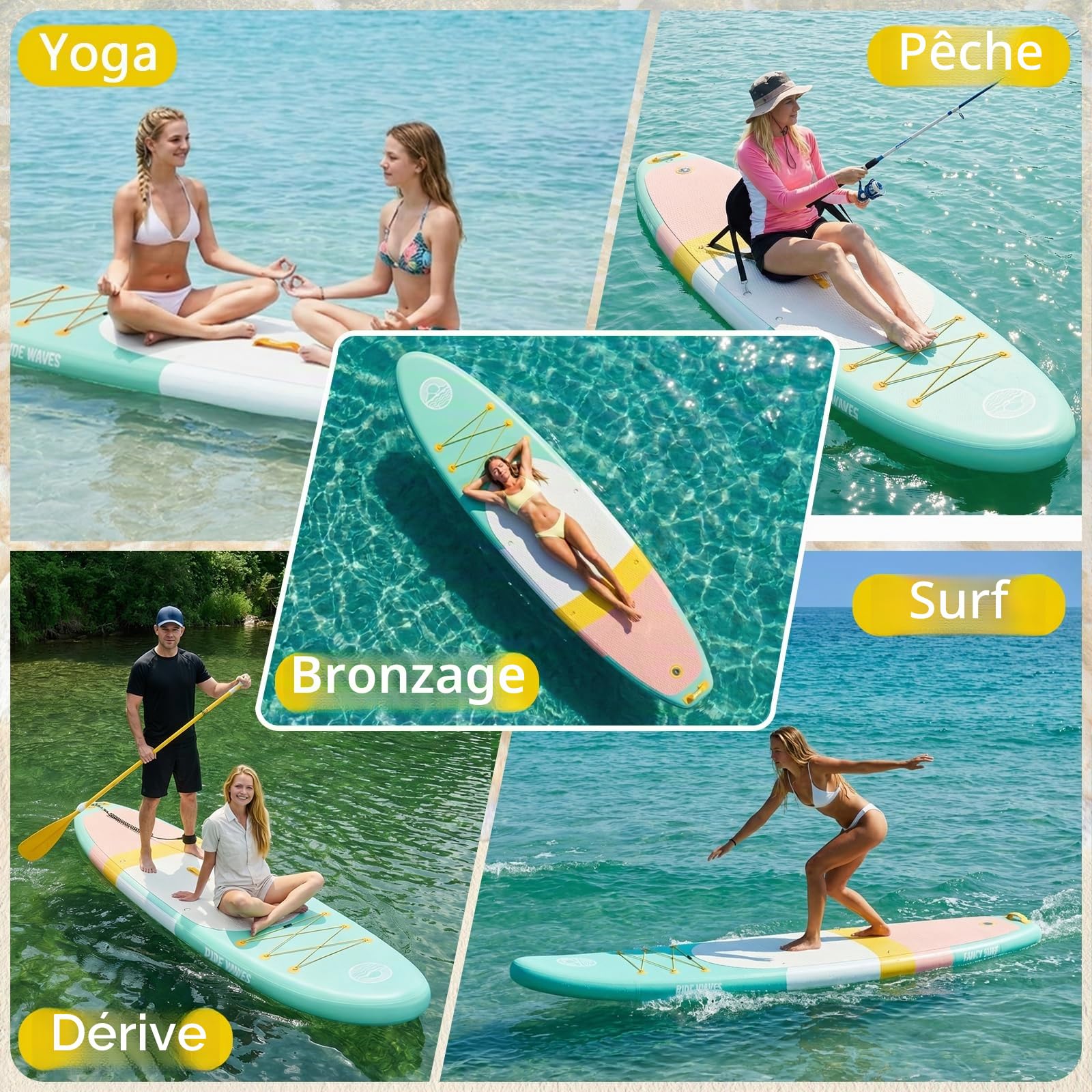 Paddle Gonflable Adulte 351×89 cm, Charge 200 kg Livrée avec Pompe, dérives, Sac à Dos, Accessoires et Pochette téléphone étanche, idéale pour pêche, Yoga et randonnée Aquatique