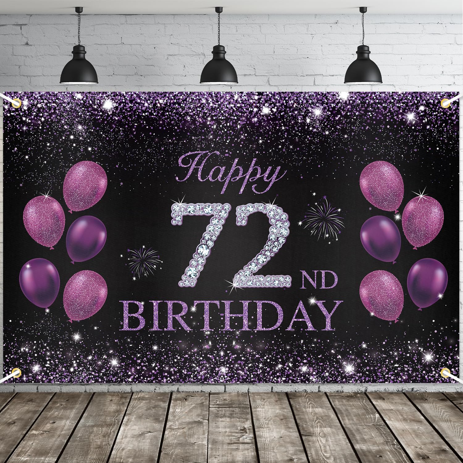 JOYKY Happy 72nd Birthday Banner, Purple Happy 72nd Birthday Party Decorations for Women, 72 Year Old Birthday Supplies Backdrop Décor, 5.9 X 3.8 Fts