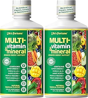 Life's Fortune Liquid Multivitamin for Adults Men & Women, Teens – High Absorption Daily Vitamins – Trace Minerals, Amino Acids, Biotin, L-Arginine, – Tropical Flavor, Sugar Free, 32 oz (Pack of 2)