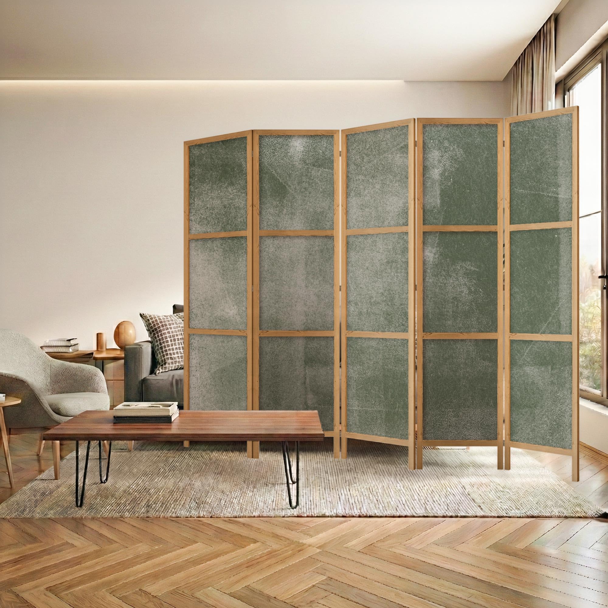 Drewniany parawan pokojowy 225 x 172 cm, 5 paneli, jednostronny, styl orientalny