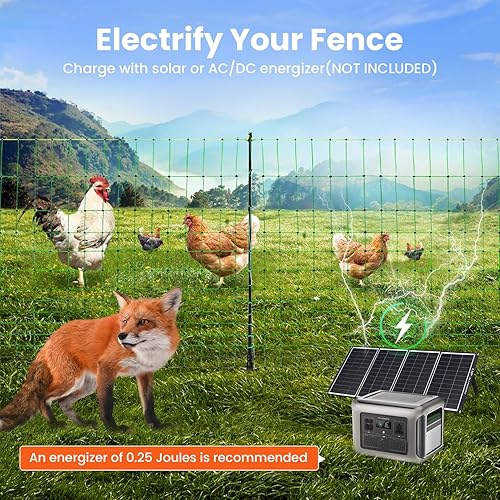 Miniatura 6 de Red eléctrica para aves de corral, 47.2 pulgadas de alto x 164 pies de largo, valla eléctrica para pollos, patos, pavos, ovejas, gansos, redes