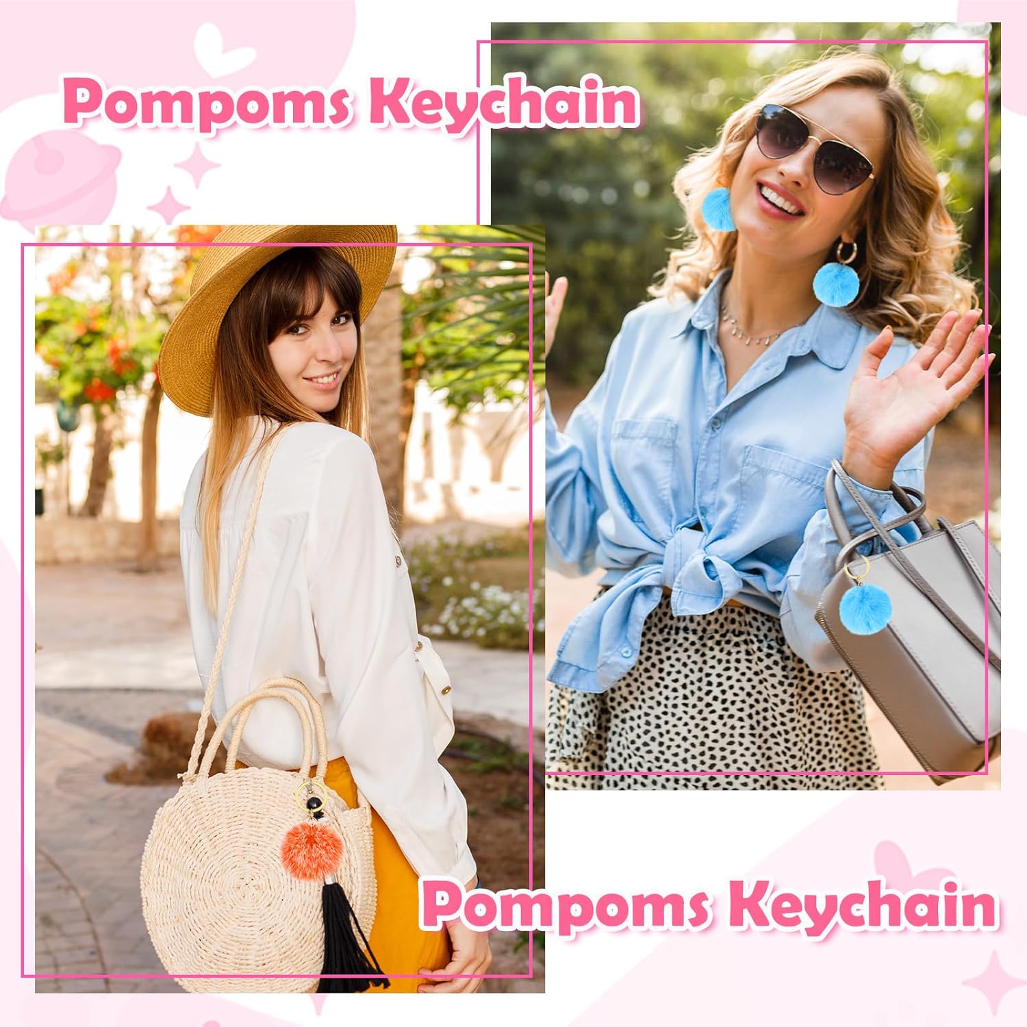 100 Pcs Colorful Pom Poms Keychain Bulk Fuzzy Ball Keychains Pompoms Keyring for Girls Women DIY Thank You Gifts(2.4 Inch) - Image 3