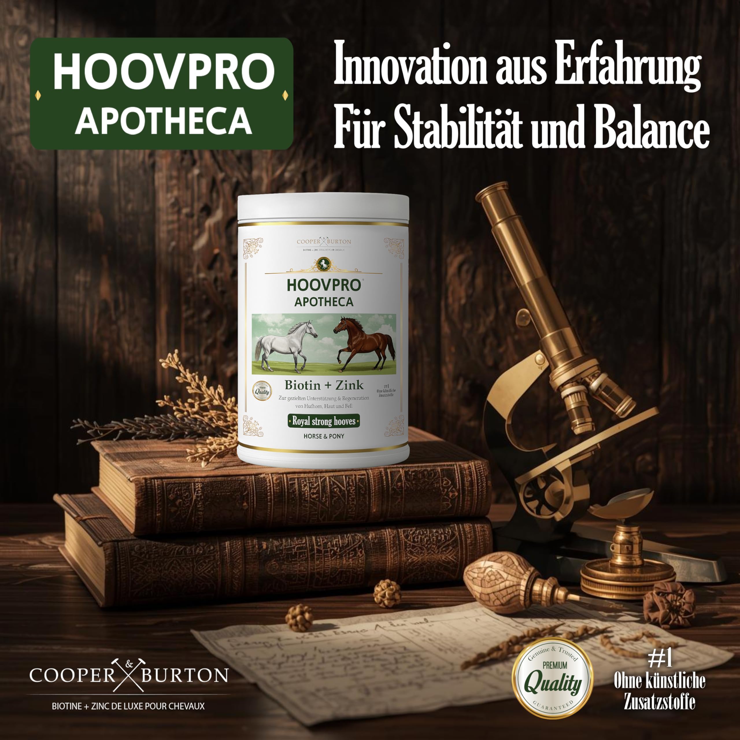 COOPER & BURTON Biotin Zink Pro Huf Complex 750 g – Hochdosierte Rundum-Versorgung für Pferde & Ponys- Premium Pulver für Hufe, Haut, glänzendes Fell & Immunabwehr - bei Mauke, Hufproblemen