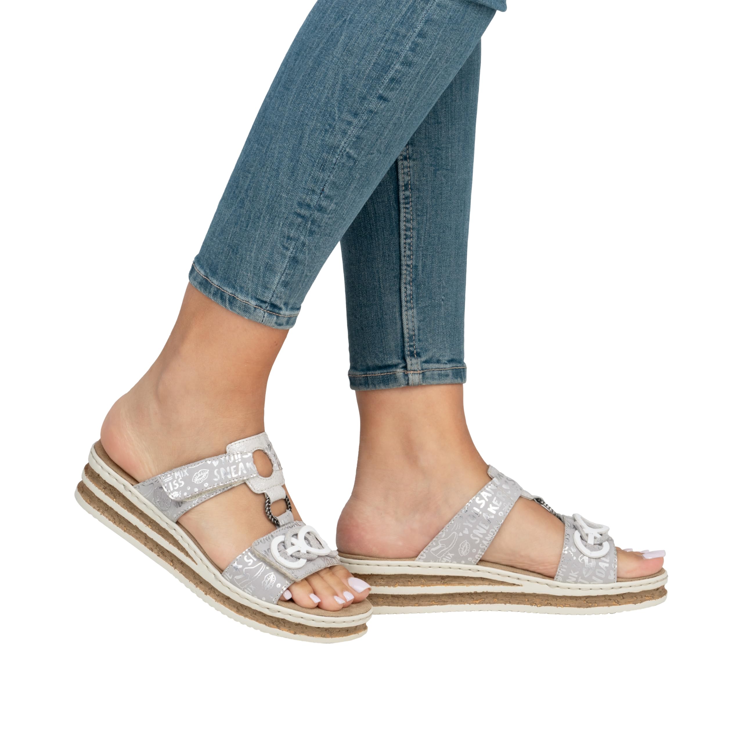 Rieker Pantolette Blu Finta Pelle