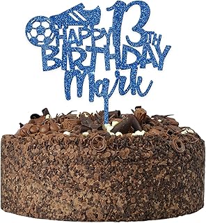 PERSONALISED Football Birthday Cake Toppers - ANY Age ANY Name Happy Birthday Cake Toppers for Boys, Son, Brother, Dad, Grandad - 3mm Food Safe Acrylic Cake Decoration - Different Colours