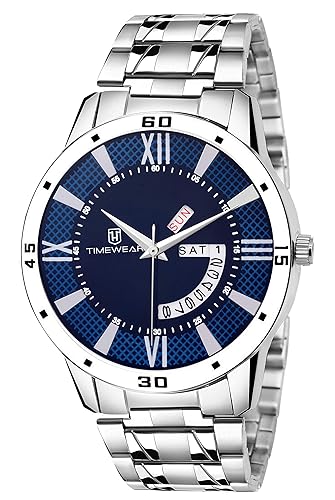 Timewear Analogue Blue Round Dial Day And Date Watch For Men_186Bdtgch