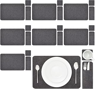 Juvale Felt Table Placemats Set of 8 for Dining Table and Kitchen Decor with Drink Coasters and Cutlery Pouches (Gray, 24 Pieces)