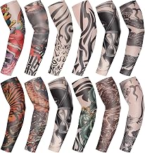 BBTO 12 Pieces Tattoo Sleeves Set Sun Protection Arm Sleeves Fake Flower Arm Gloves Soft Elasticity for Cycling