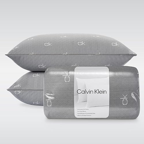Calvin Klein Juego de 2 almohadas de cama de 20 x 28 pulgadas de tejido carbón para dormir, 2 unidades