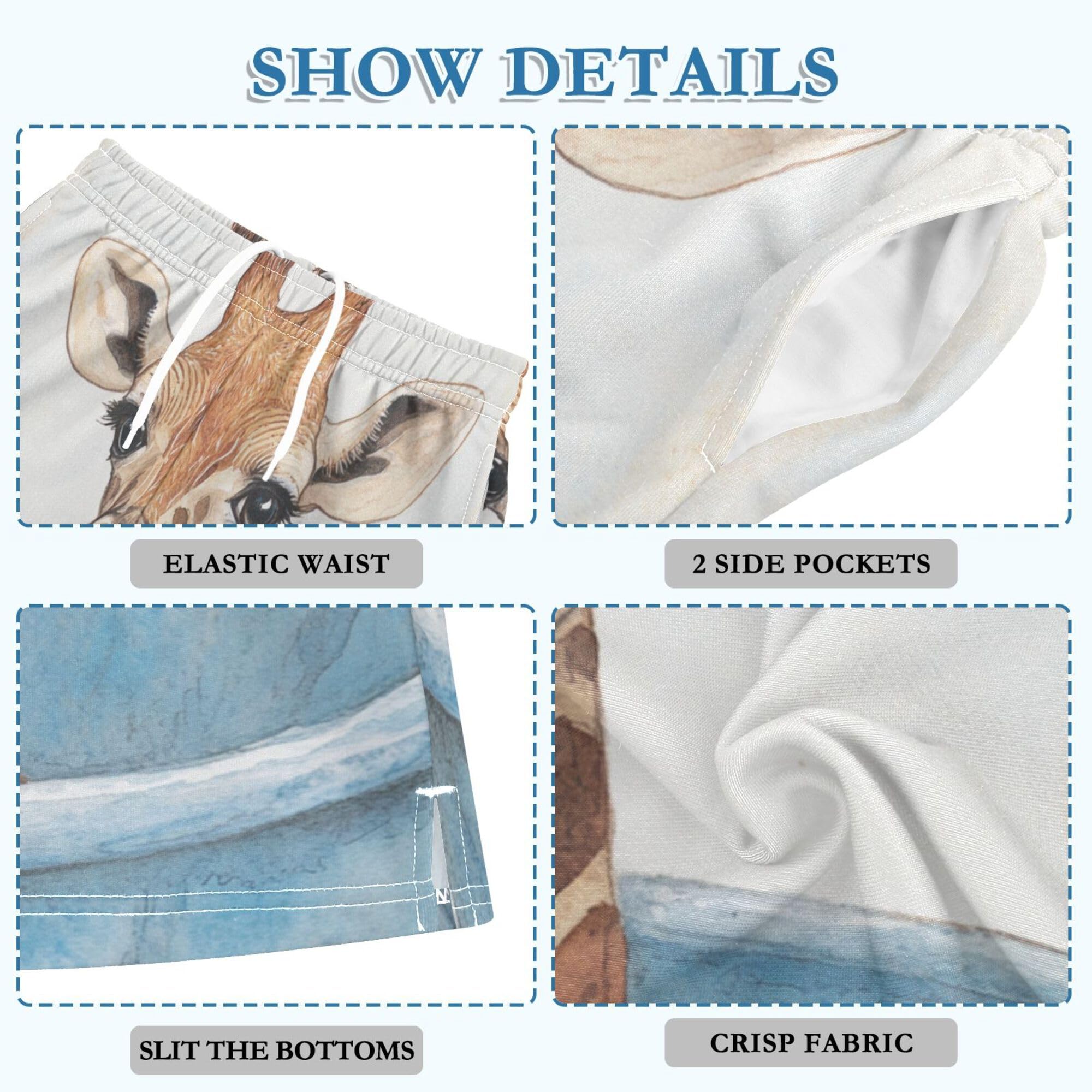 YYZZH Watercolor Giraffe Baby in Tub Boy Casual Shorts Athletic Shorts Pants with Pockets Multi