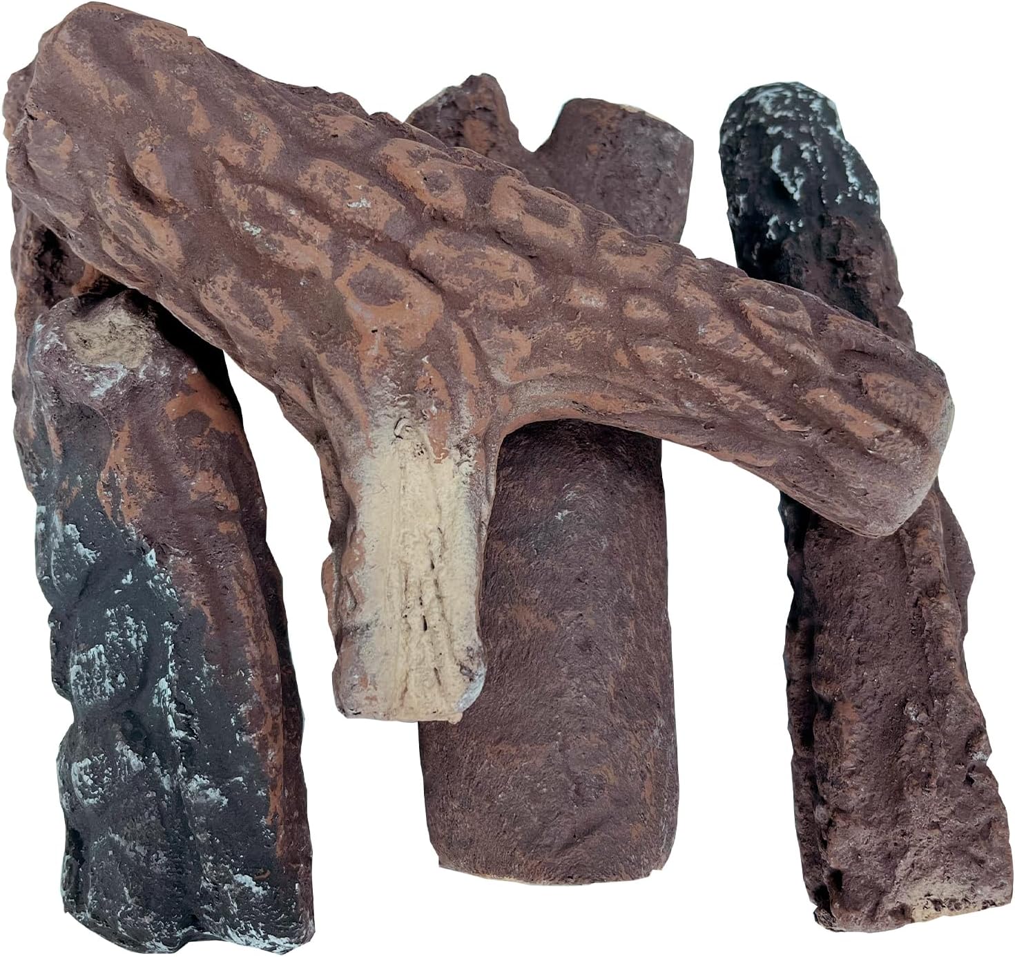 10pcs Ceramic Wood Logs, Small Gas Fireplace Logs for All Types of Indoor, Gas Inserts, Ventless & Vent Free, Ethanol, Electric, Propane or Outdoor Fireplaces & Fire Pits, Fireplace Accessories