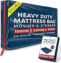 Double Mattress Storage Bag with Zipper - 1 Pack Blue Waterproof Mattress Cover for Moving - Mattress Bag to Protect Beds from Stains, Dust, and Pest Damage - Plastic Mattress Cover