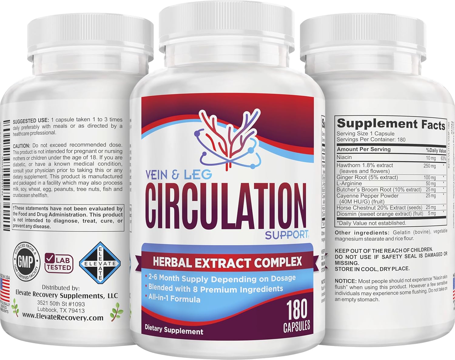 Vein & Leg Circulation (2-Month) Support Supplement with 8 Active Ingredients in 1 Formula | Leg + Vein | Blood Circulation Support Supplements | 60-Day Bulk Supply | 180 Capsules - Image 7