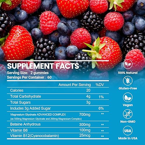 Miniatura 5 de 120 gomitas de glicinato de magnesio de 700 mg, gomitas de magnesio masticables para adultos y niños, alta absorción, sueño, relajación y apoyo a la