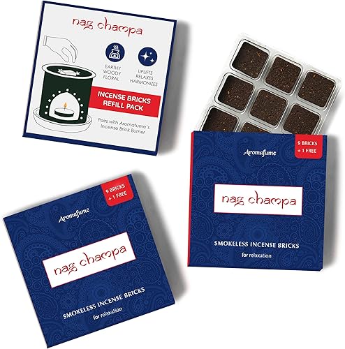 Aromafume - Paquete de repuesto de ladrillos de incienso Nag Champa (3 x 9 ladrillos)  Ideal para la espiritualidad  Fabricado con sándalo, jazmín,
