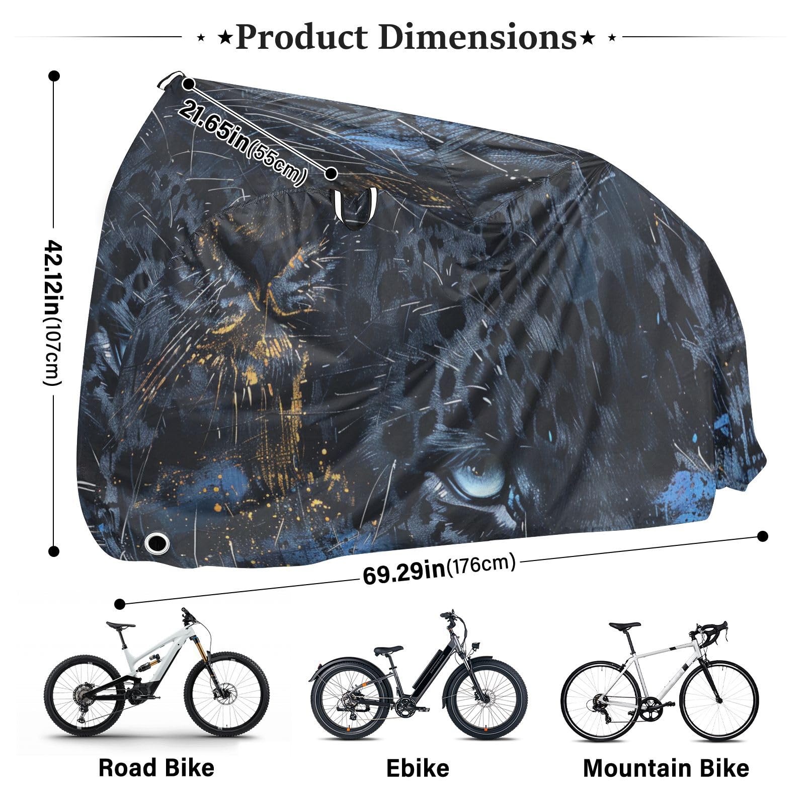 Black Leopard Copertura per bici da esterno impermeabile con fori di bloccaggio anti polvere pioggia neve UV Storage Mountain Road Copertura per bici elettrica adatta per la maggior parte dei kit per