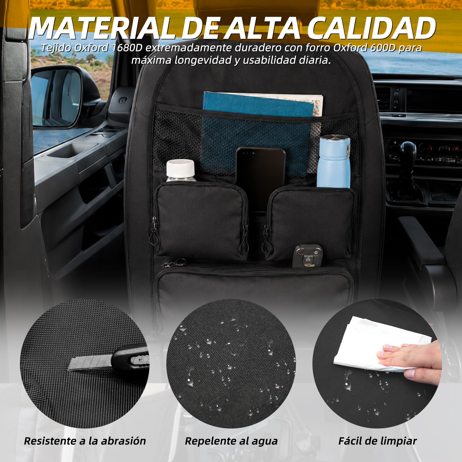 Organizador para asiento de coche, bolsa de almacenamiento con múltiples compartimentos, apto para Volkswagen T5, T6 y T6.1, impermeable y resistente a la humedad, ideal para camping y viajes