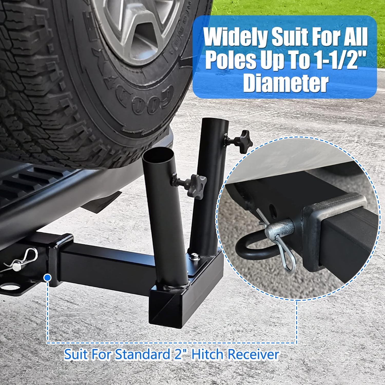 KAIRAY Hitch Mount Dual Flagpole Holder Universal for Standard 2 inch Receiver fit for Truck SUV RV Pickup