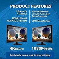 Vista 7 de OREI Divisor HDMI 1x4 2.0 con extractor de audio escalador 4 puertos con Full Ultra HDCP 2.4K a 60Hz y 3D compatible con control EDID - UHDS-104A