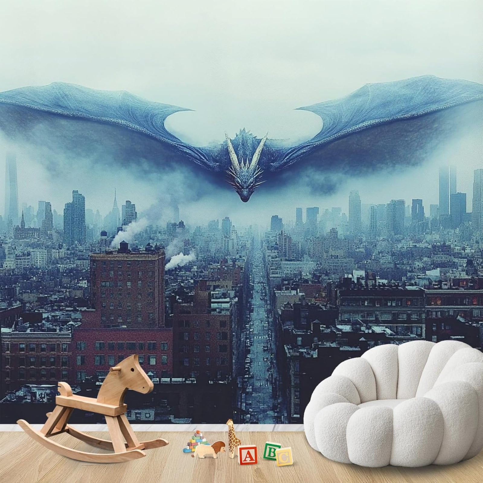hgjdjhnf Photo Wallpaper Dragon Fantasy Cityscape Wallpaper Non-Woven ModernLiving Room Bedroom Children's RoomDecoration Motif Wallpaper,400cmx280cmSticker - Background- Painting - Pos