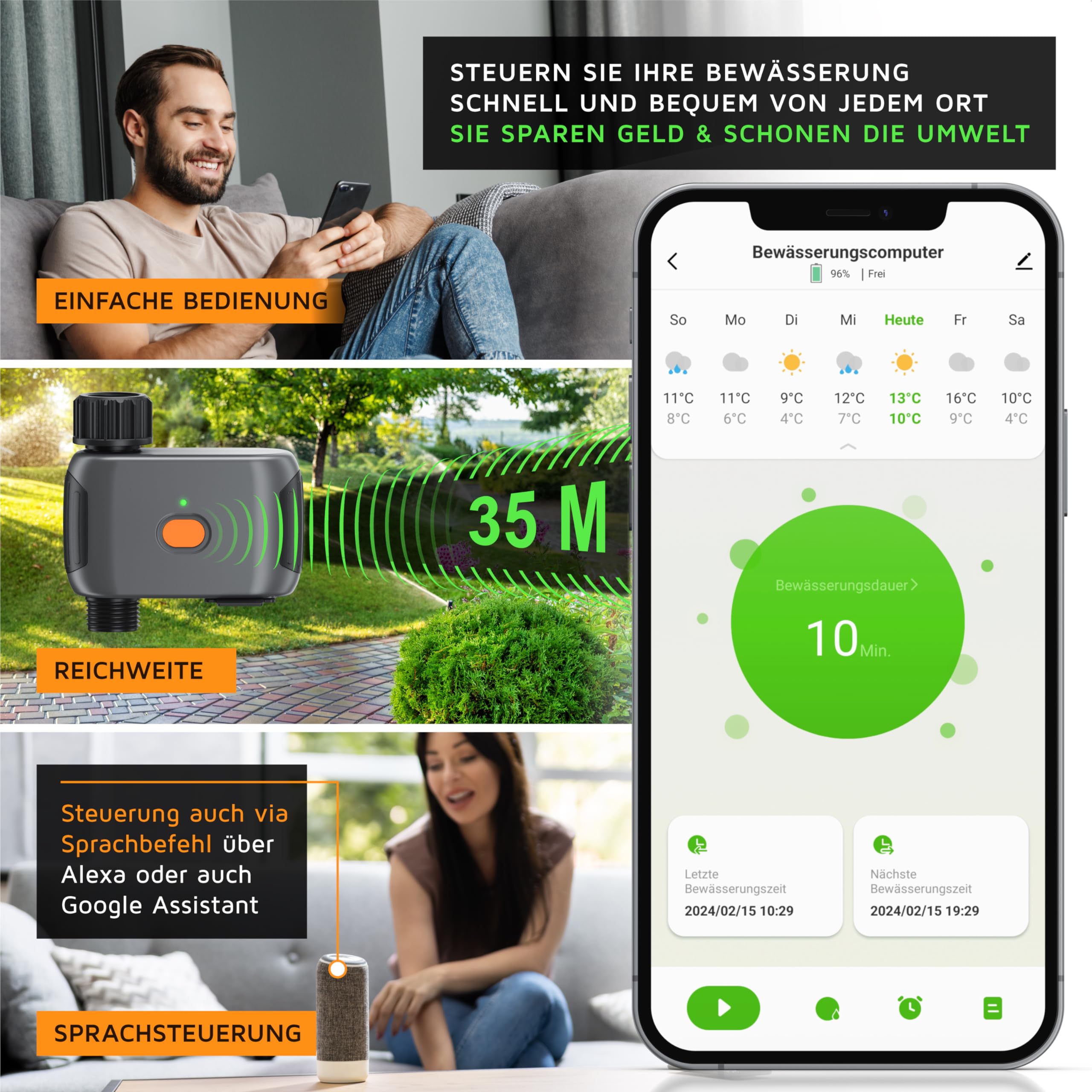 Brandson - Bewässerungscomputer Smart mit WLAN - WiFi Bewässerungssystem Garten - Bewässerungstimer - Automatische Bewässerung - mit App - Alexa, Google Assistant