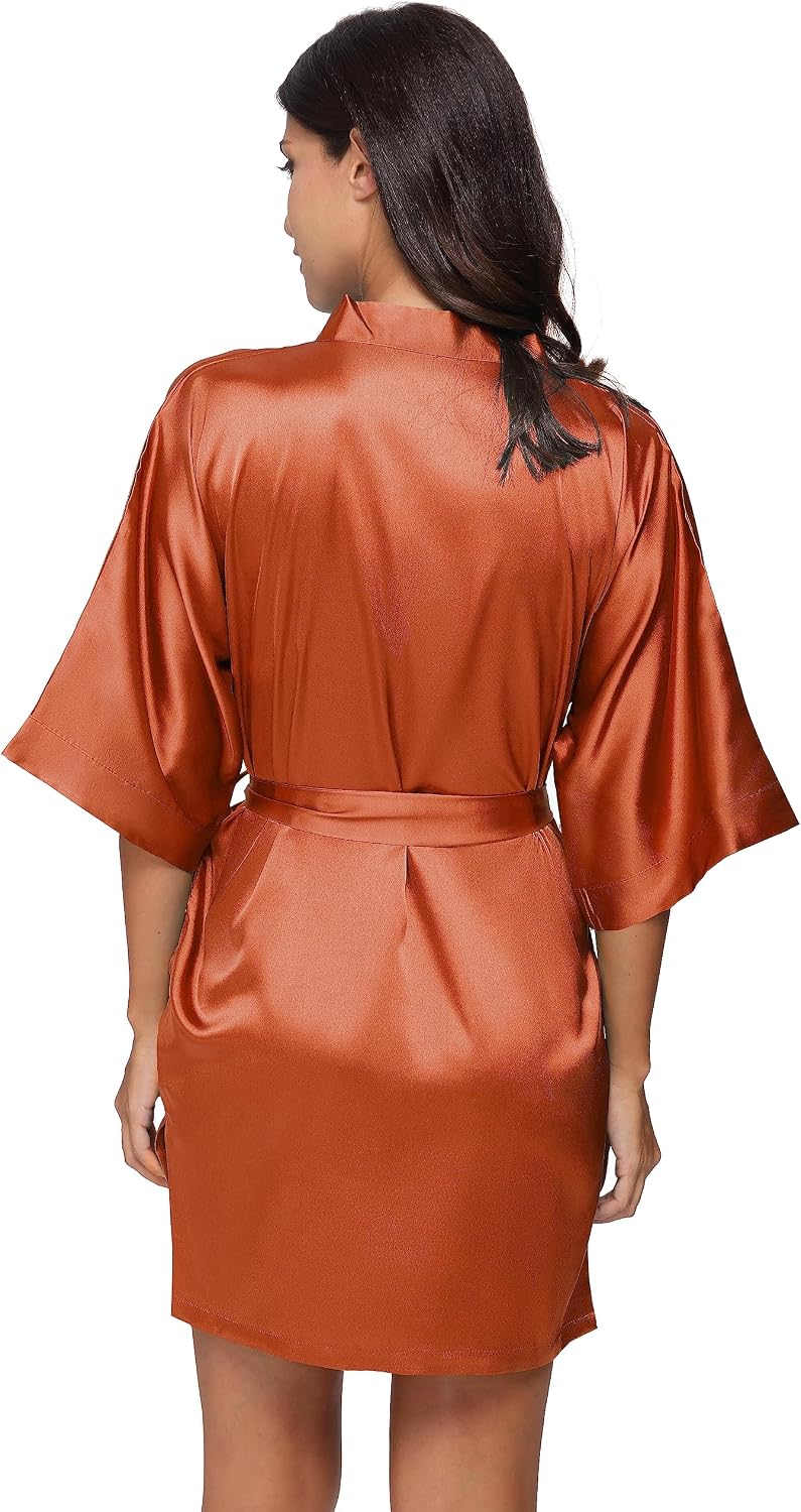 The Bund Women's Silk Robe Wedding Short Satin Bathrobe Soft Loungewear
