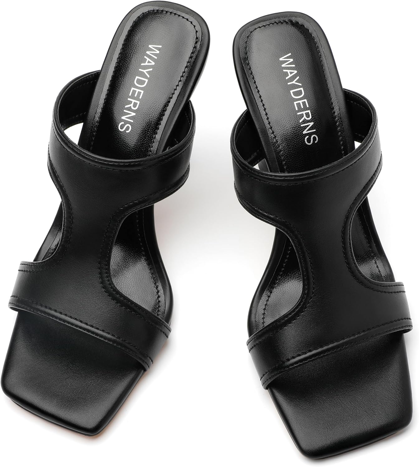 WAYDERNS Women's Square Open Toe Heeled Sandals Cut out Slip on Heels for Women Cup Shape Heel Mules Sandals 3.5 Inch High Heel Slides Sandals for Prom, Evening, Party, Daily Wear - Image 5