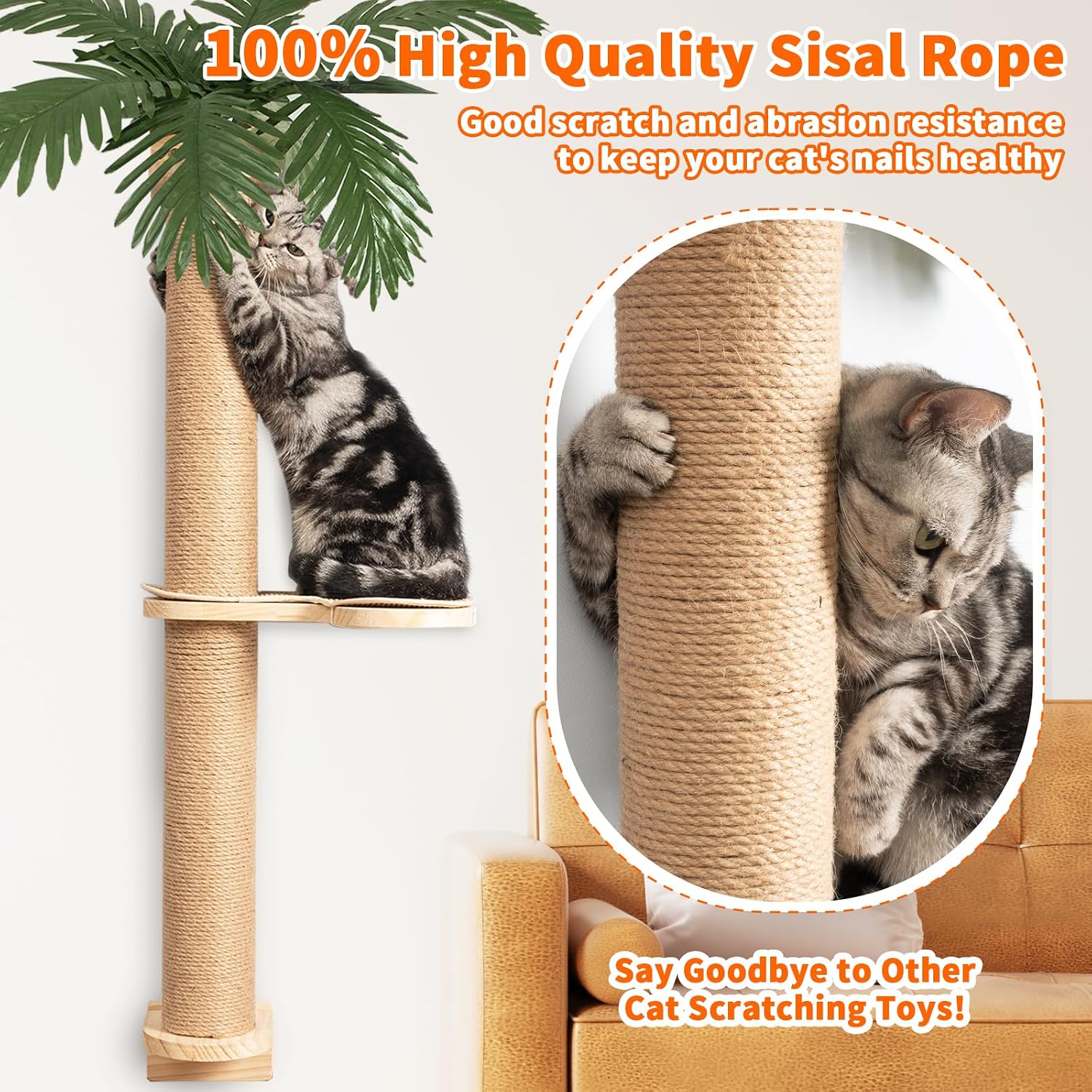 review Wall Mounted Cat Scratcher for Indoor Cats, 38 Inch Cat Wall Shelves with Scratching Posts and Pedal, Suitable for Adults Cats, Kitten and All Type of Cats, Sturdy and Non-Slip for Easy Assembly.
