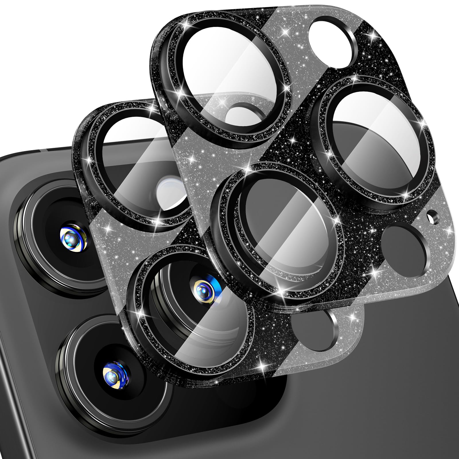 [2-pak Bling ochrona obiektywu aparatu fotograficznego do iPhone 13 Pro / 13 Pro Max z hartowanym szkłem 9H, płytą z aluminium lotniczego, metalowym pierścieniem, kołem nocnym, przejrzystość