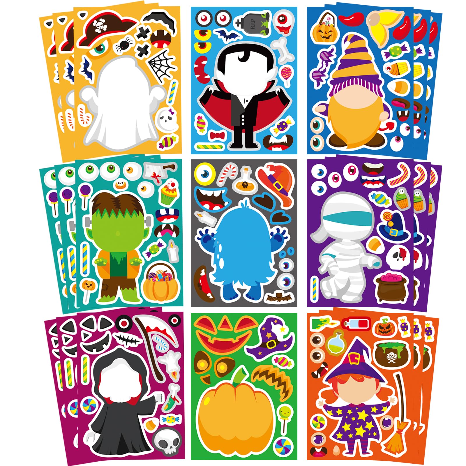 Halloween Stickers for Kids Make a Face Sticker Halloween Party Favor Craft | 27 PCS Make Your Own Vampire, Witch, Mummies, Ghost Stickers, Halloween Activities Games Trick or Treat Gifts