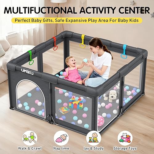 Miniatura 7 de Corralito plegable para bebés y niños pequeños, corralito portátil con 2 puertas, patio de juegos para niños, valla para interiores y exteriores, 4