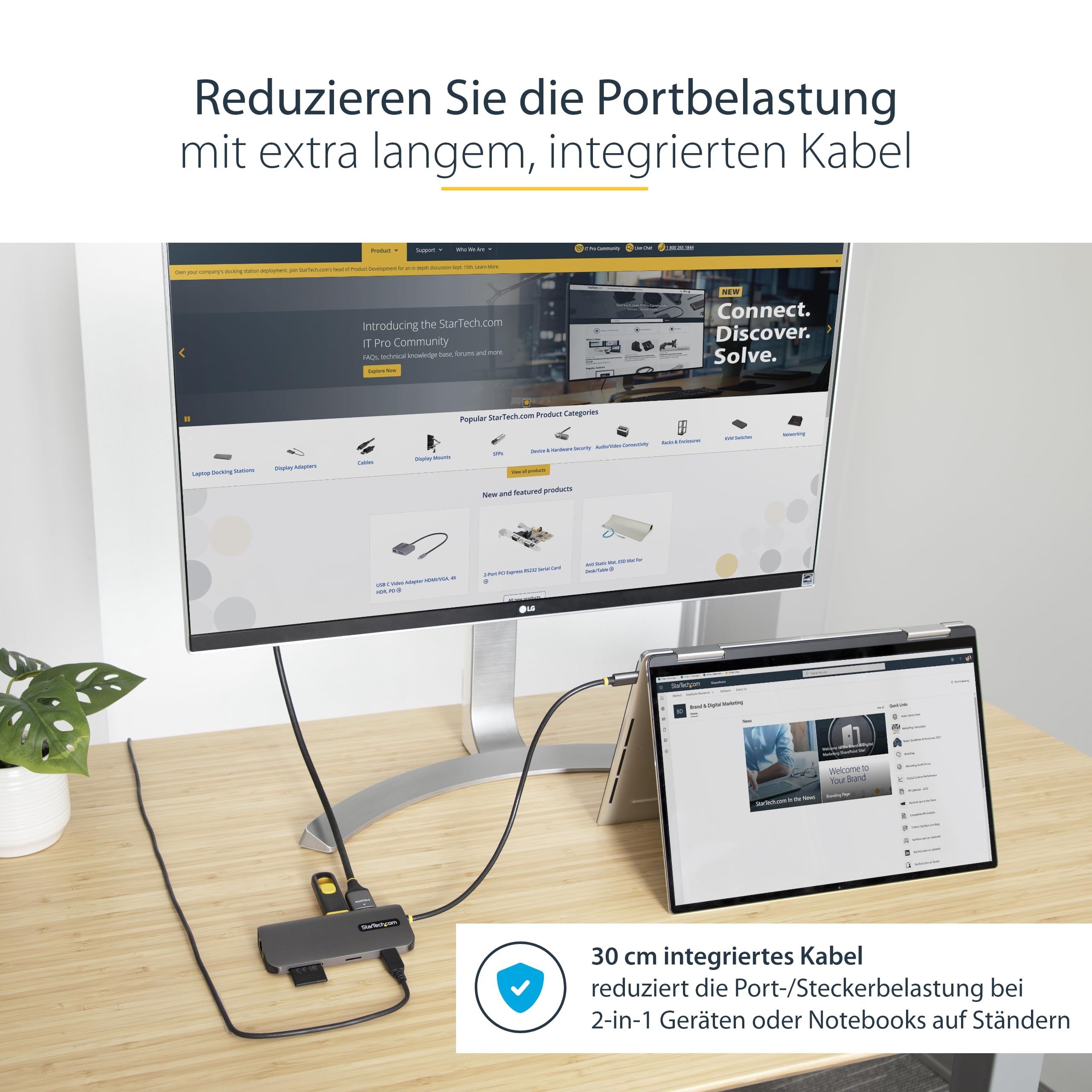 StarTech 8-in-1 USB-C Dock, 4K HDMI, USB 5Gbit/s, GbE, SD, 100W, 30cm | USB-C Multiport Adapter, Mini Dock, 3-Port USB-A Hub, MicroSD, Reiseadapter, Thunderbolt 3, HDR10, DP 1.4