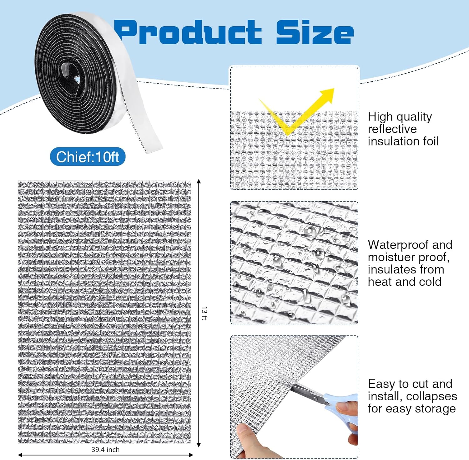 Frienda Rv Window Reflective Insulation Roll 39.4inchx13ft Double Aluminum Foil Heat Bubble Thermal Window Shade Door Cover Blackout for Garage Roof Travel Camper Skylight Shield